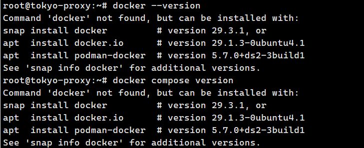 服务器尚未安装 Docker 的终端提示